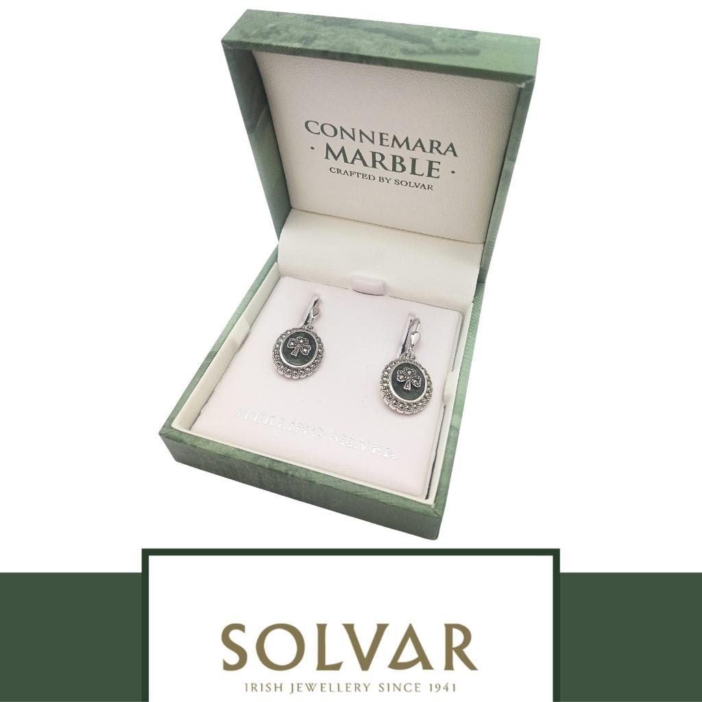 Connemara Marble and Marcasite Round Shamrock Drop Earrings