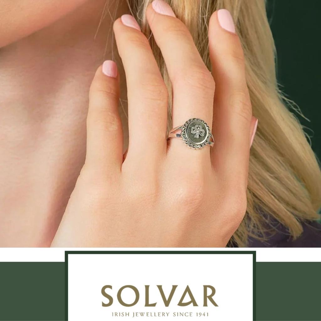 Connemara Marble and Marcasite Round Shamrock Ring