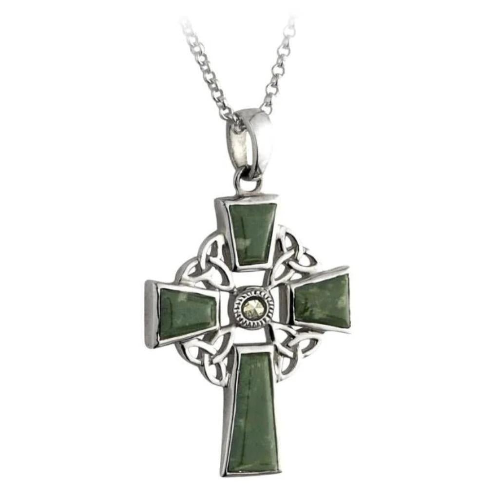 Connemara Marble and Marcasite Trinity Knot Celtic Cross