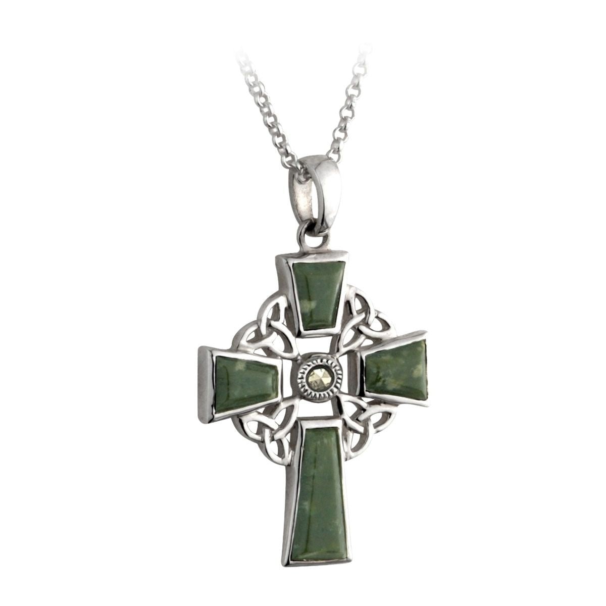 Connemara Marble and Marcasite Trinity Knot Celtic Cross