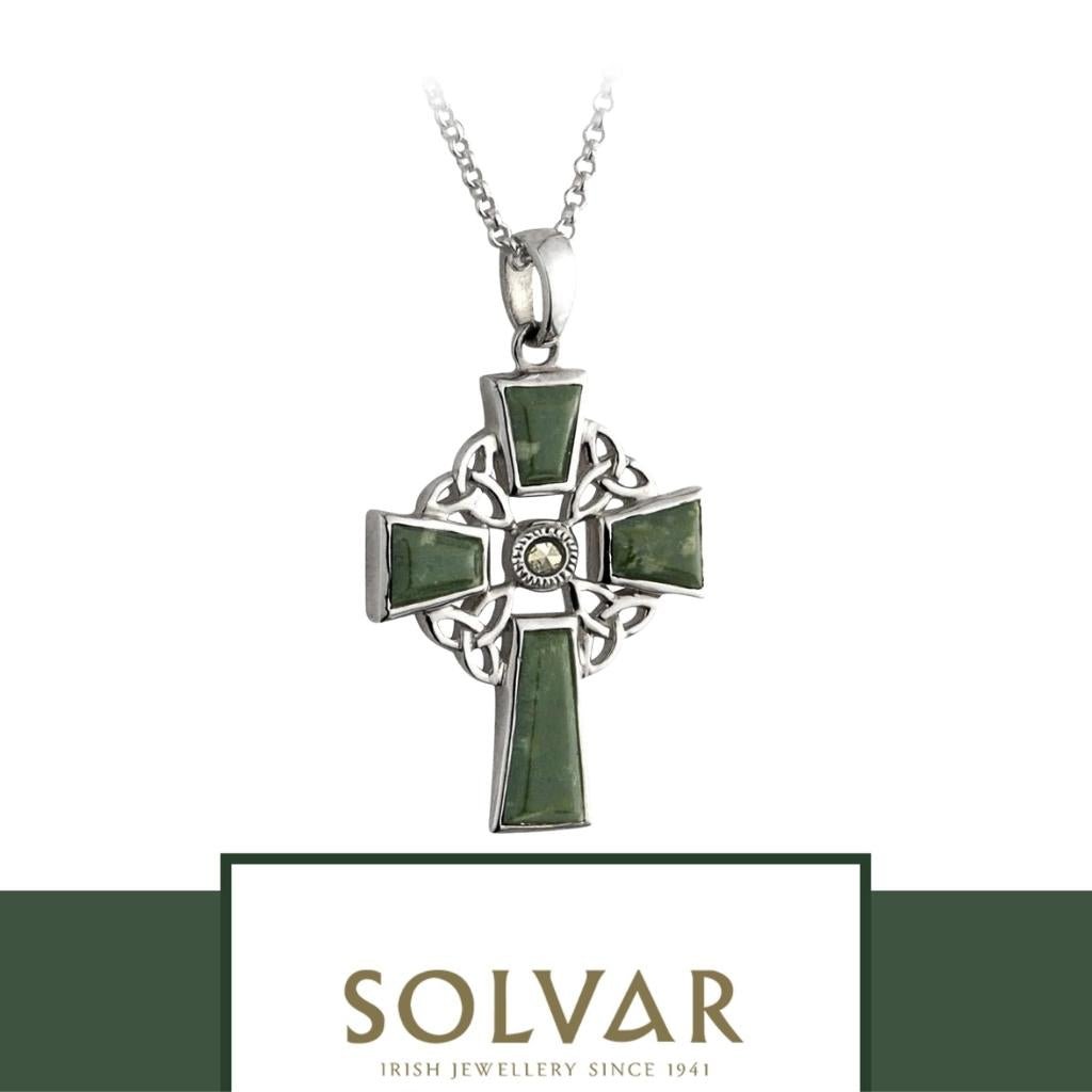 Connemara Marble and Marcasite Trinity Knot Celtic Cross