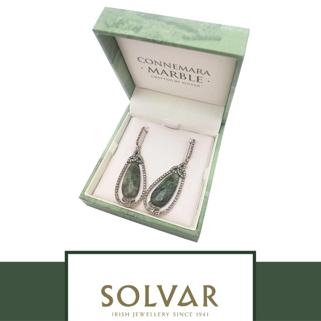Connemara Marble and Marcasite Trinity Knot Drop Earrings