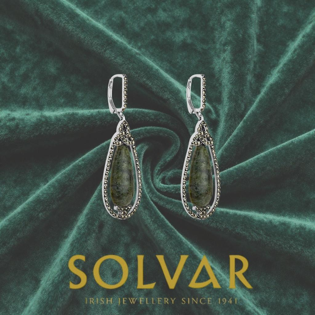 Connemara Marble and Marcasite Trinity Knot Drop Earrings