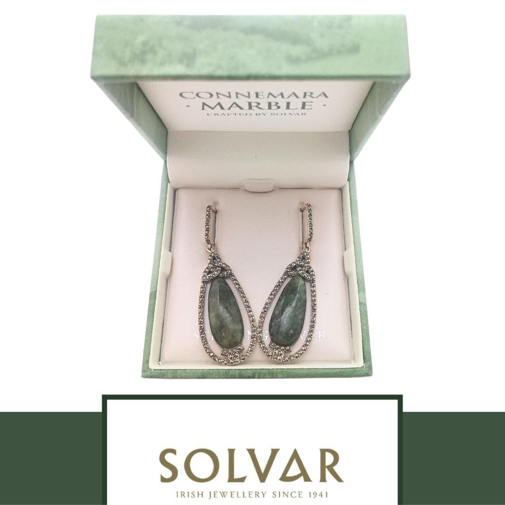 Connemara Marble and Marcasite Trinity Knot Drop Earrings