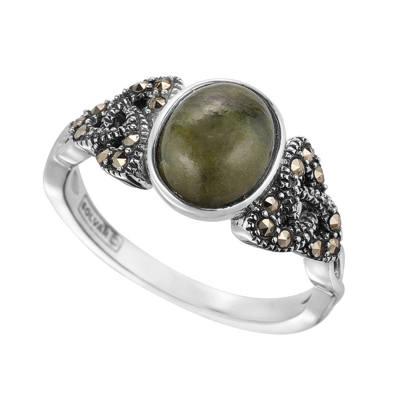 Connemara Marble and Marcasite Trinity Knot Ring - The Celtic Gift Store - Rings