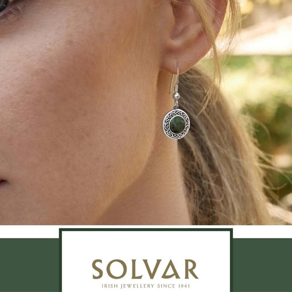 Connemara Marble and Sterling Silver Celtic Knot Drop Earrings
