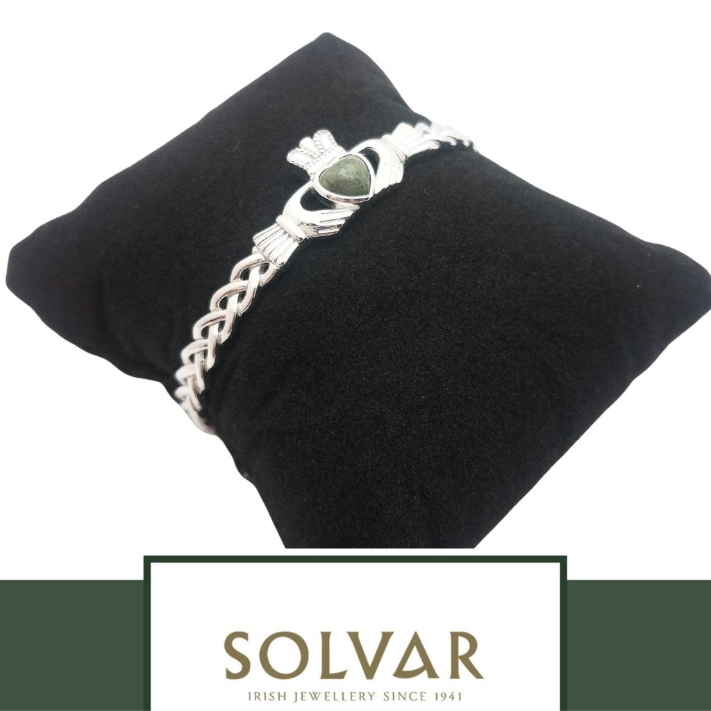 Connemara Marble and Sterling Silver Claddagh Bracelet