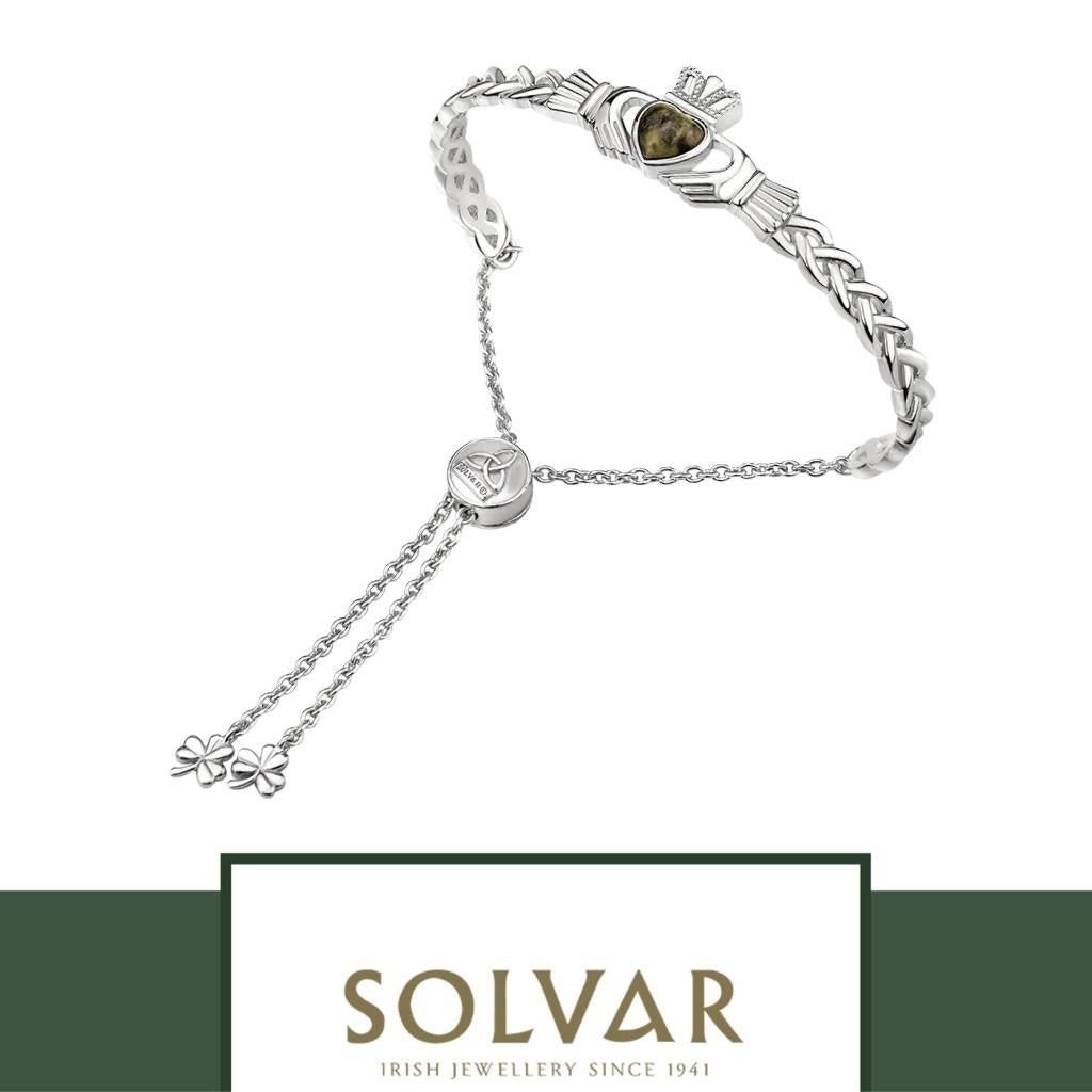 Connemara Marble and Sterling Silver Claddagh Bracelet