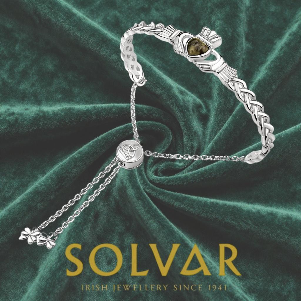 Connemara Marble and Sterling Silver Claddagh Bracelet