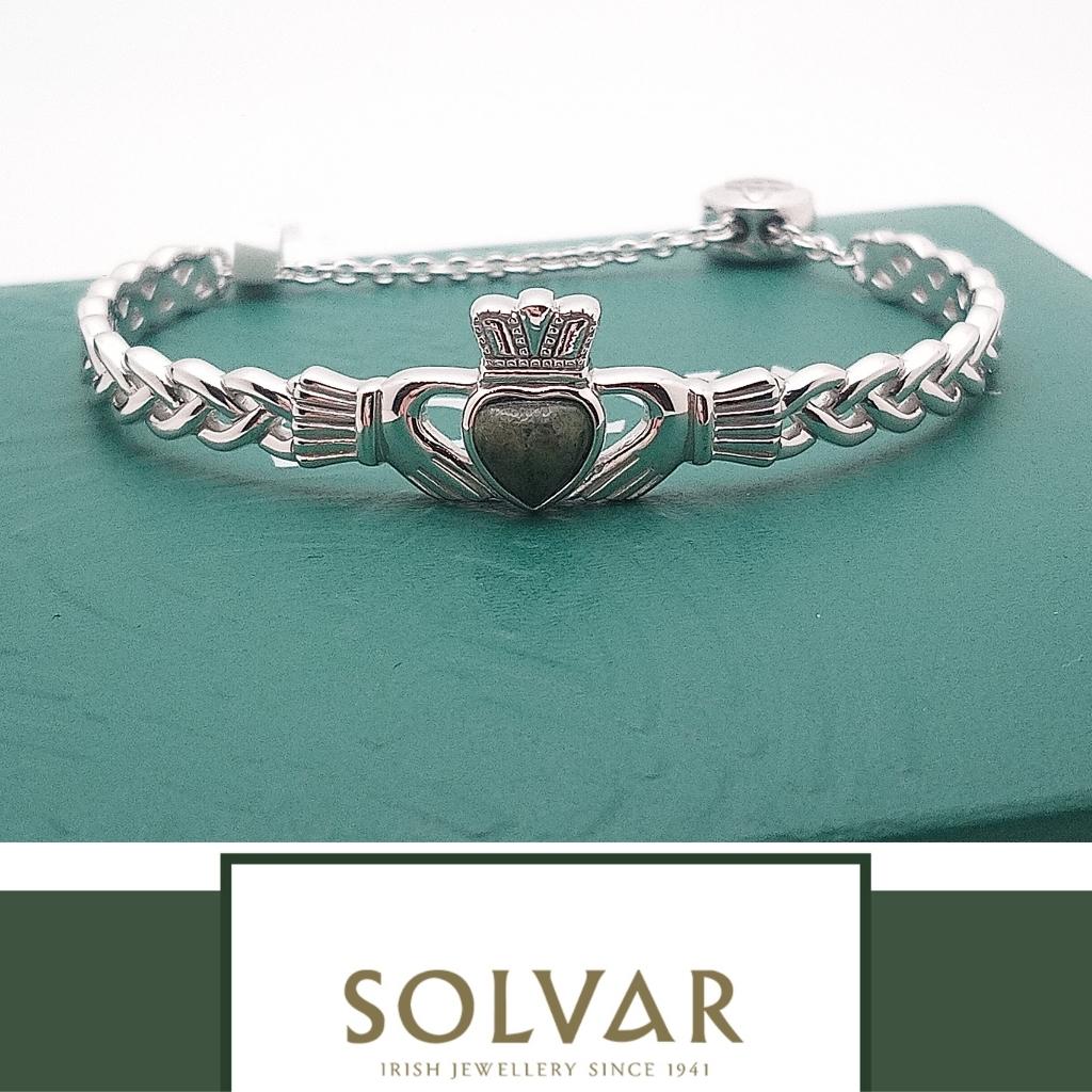 Connemara Marble and Sterling Silver Claddagh Bracelet