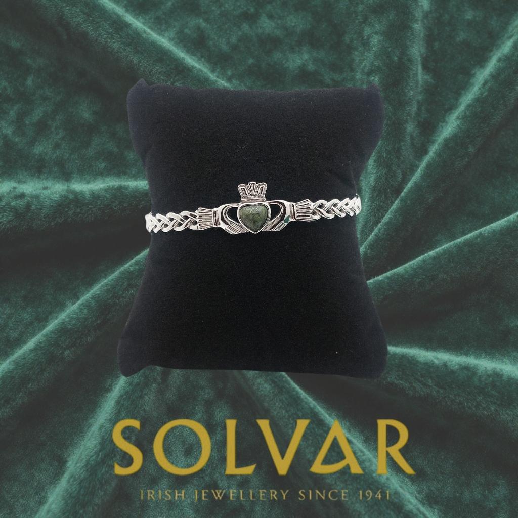 Connemara Marble and Sterling Silver Claddagh Bracelet