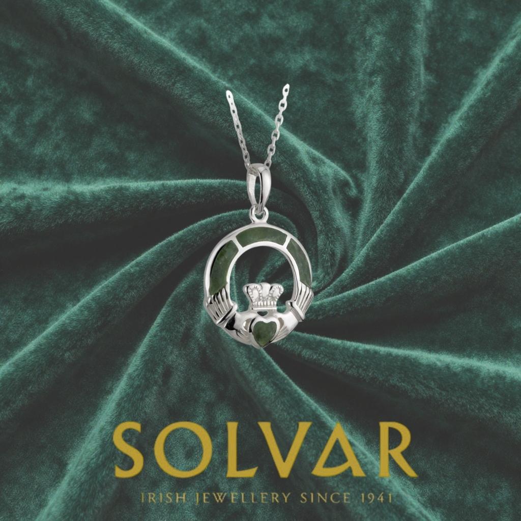 Connemara Marble and Sterling Silver Claddagh Necklace
