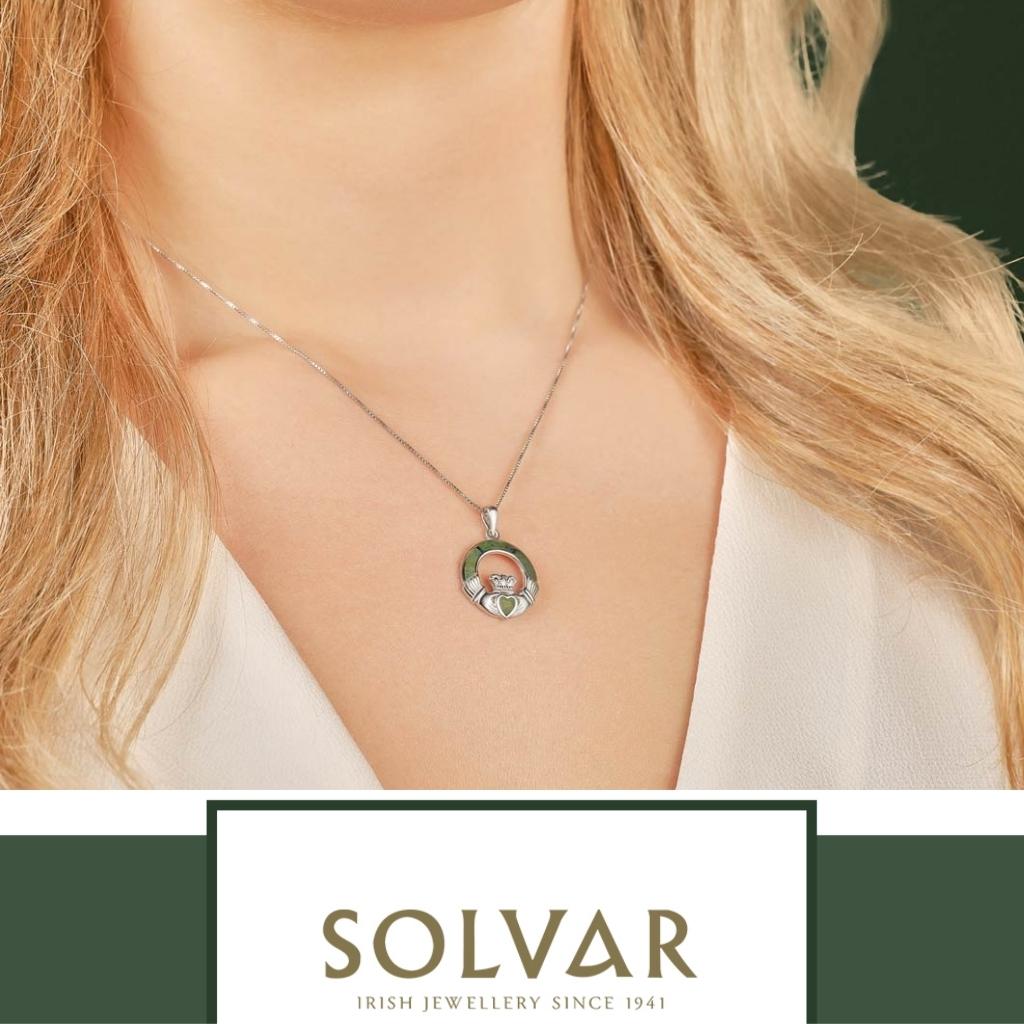 Connemara Marble and Sterling Silver Claddagh Necklace