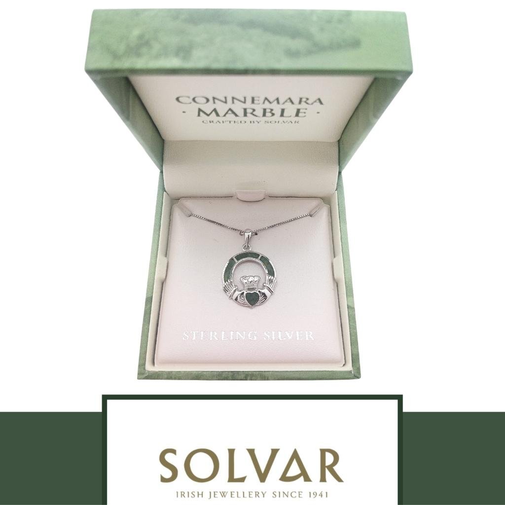 Connemara Marble and Sterling Silver Claddagh Necklace