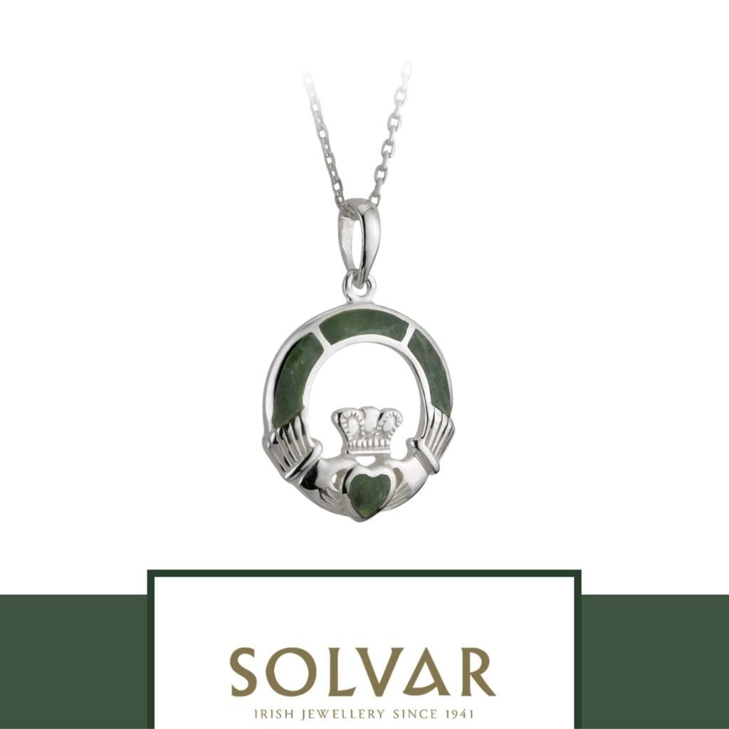 Connemara Marble and Sterling Silver Claddagh Necklace