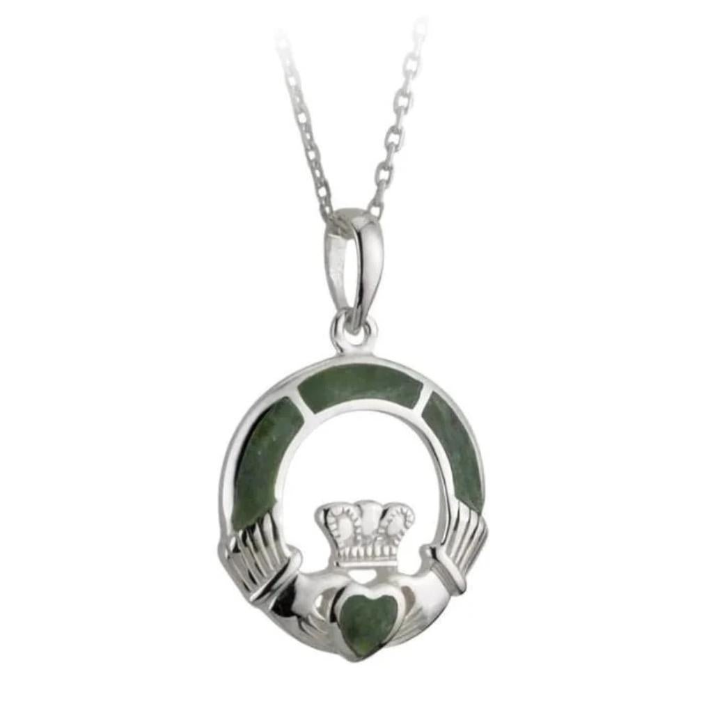 Connemara Marble and Sterling Silver Claddagh Necklace