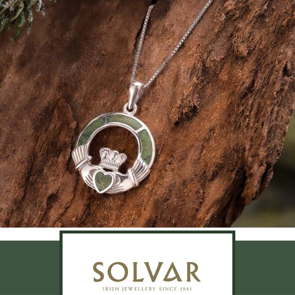 Connemara Marble and Sterling Silver Claddagh Necklace