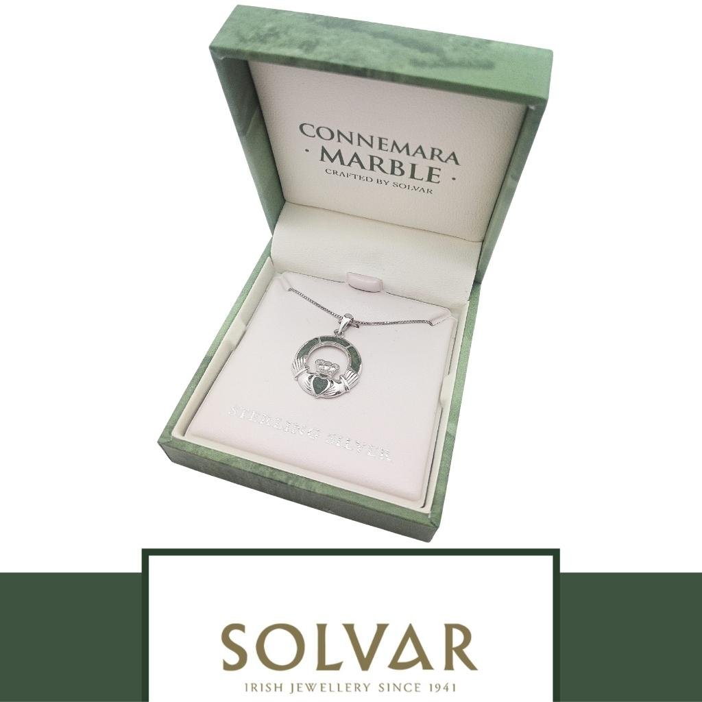 Connemara Marble and Sterling Silver Claddagh Necklace