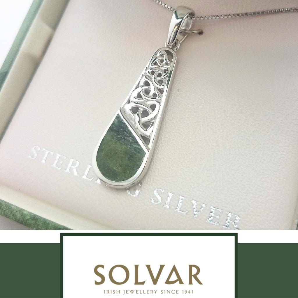Connemara Marble and Sterling Silver Descending Trinity Knot Necklace