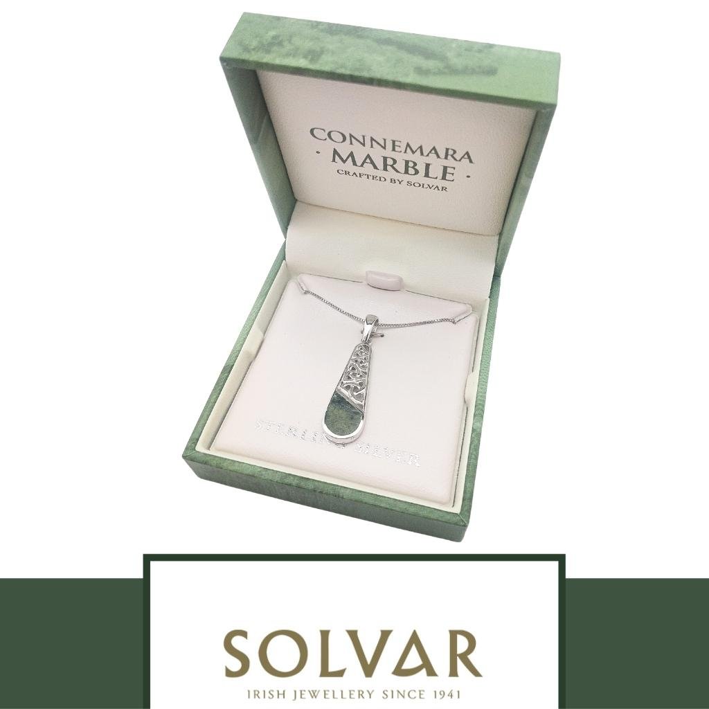 Connemara Marble and Sterling Silver Descending Trinity Knot Necklace