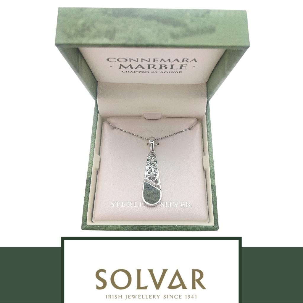 Connemara Marble and Sterling Silver Descending Trinity Knot Necklace