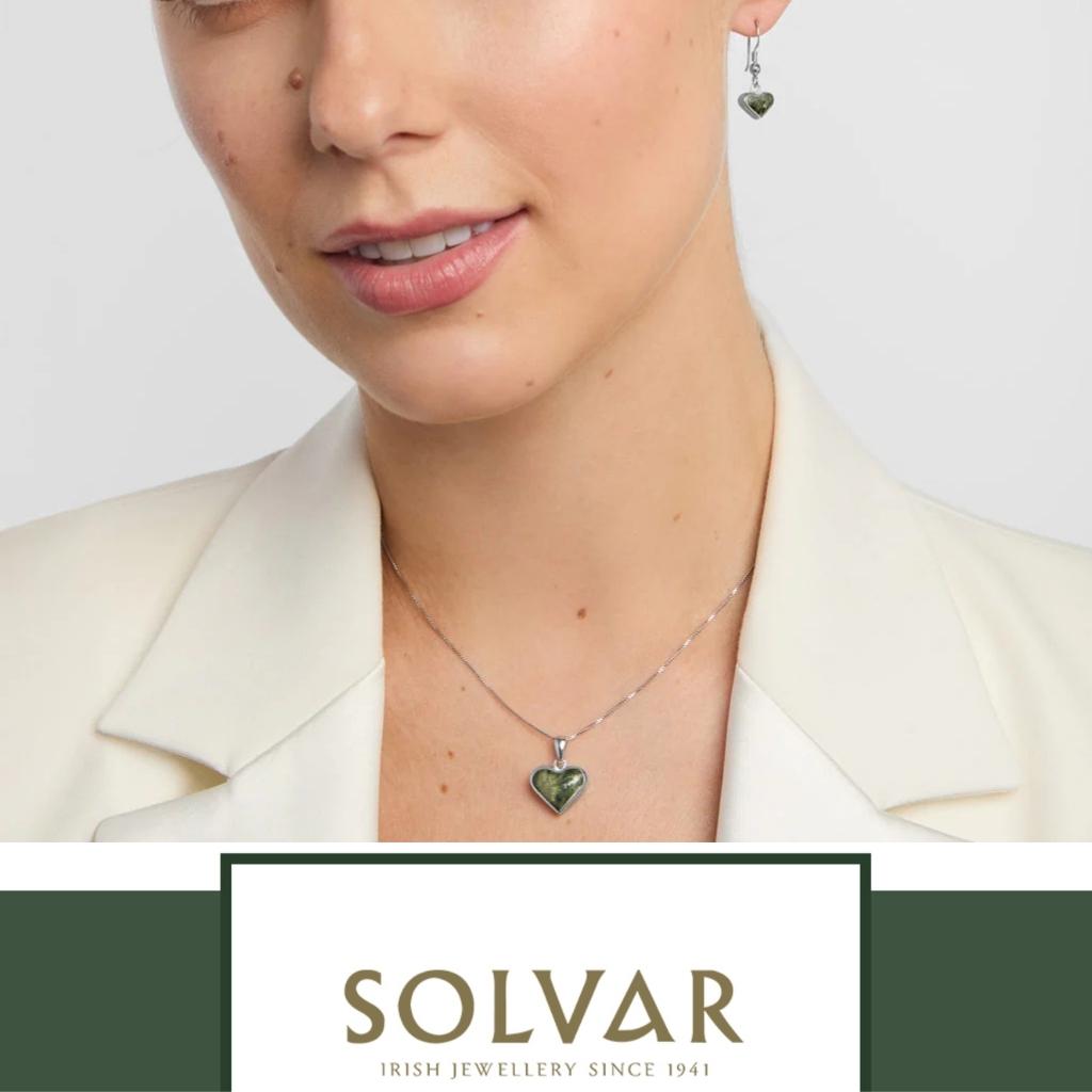 Connemara Marble and Sterling Silver Heart Shaped Drop Earrings