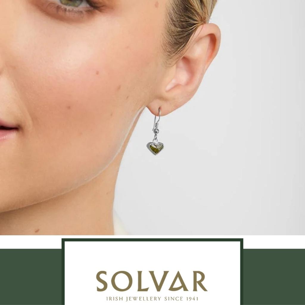 Connemara Marble and Sterling Silver Heart Shaped Drop Earrings