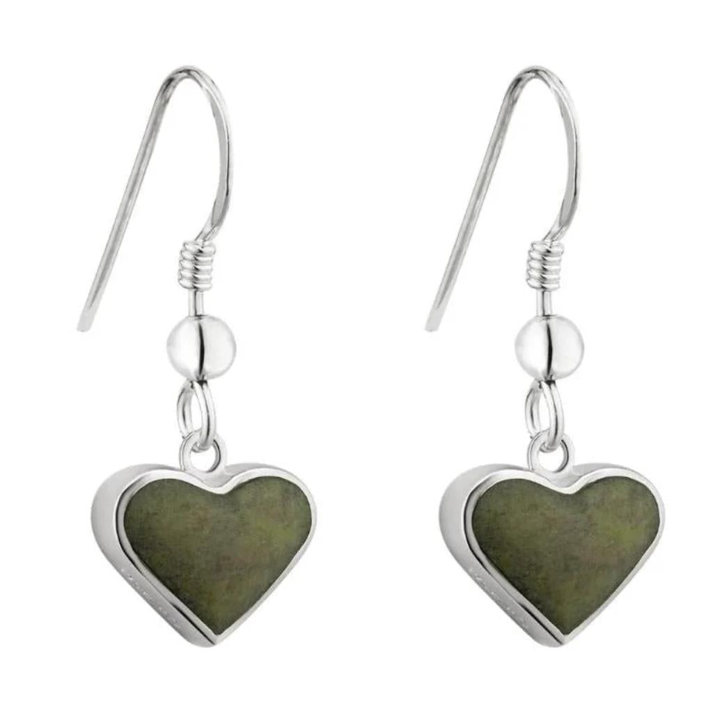 Connemara Marble and Sterling Silver Heart Shaped Drop Earrings