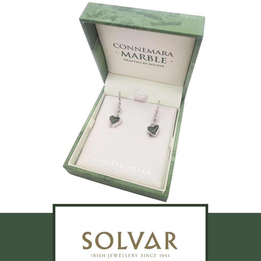 Connemara Marble and Sterling Silver Heart Shaped Drop Earrings