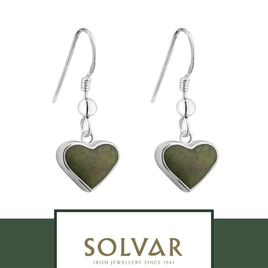 Connemara Marble and Sterling Silver Heart Shaped Drop Earrings