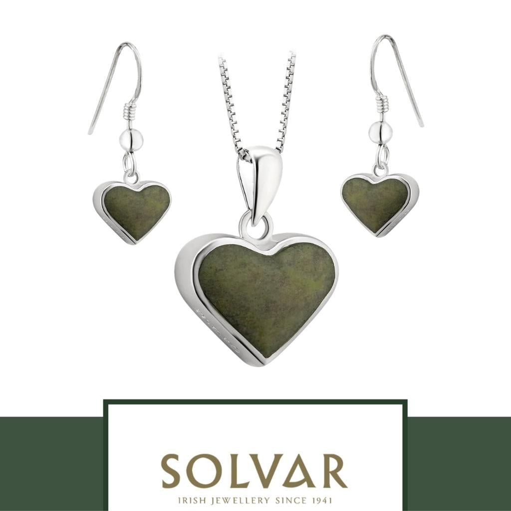 Connemara Marble and Sterling Silver Heart Shaped Drop Earrings