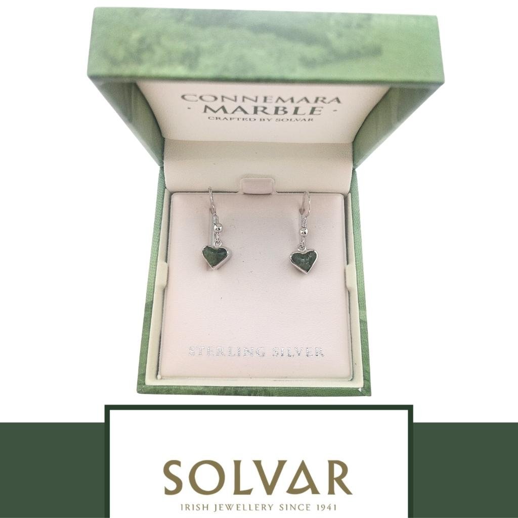 Connemara Marble and Sterling Silver Heart Shaped Drop Earrings