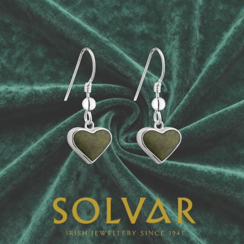 Connemara Marble and Sterling Silver Heart Shaped Drop Earrings