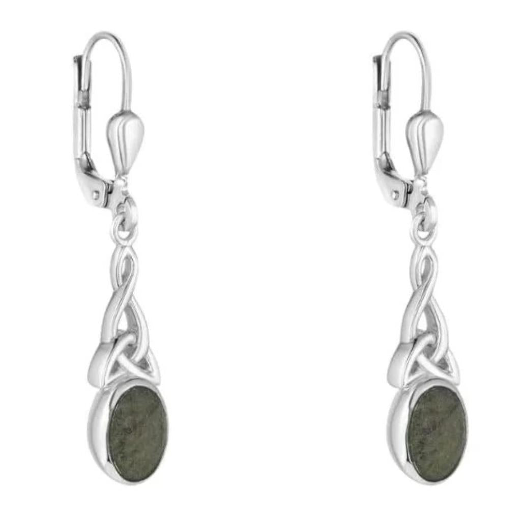Connemara Marble And Sterling Silver Long Trinity Knot Drop Earrings