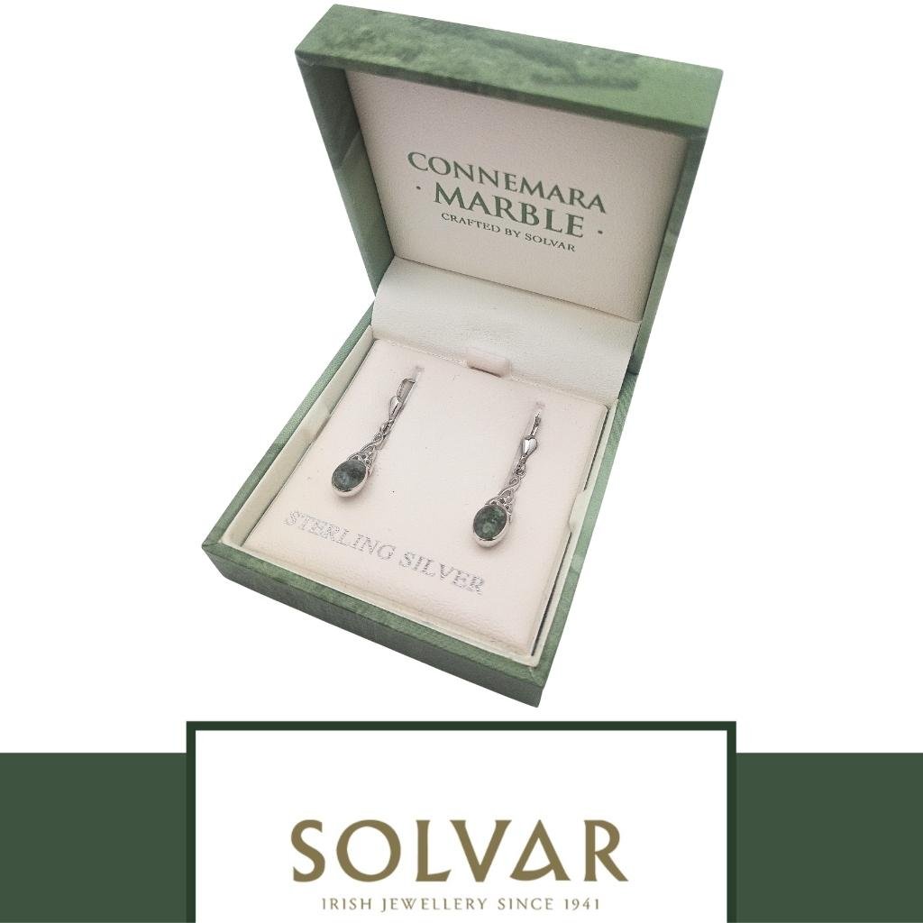 Connemara Marble And Sterling Silver Long Trinity Knot Drop Earrings