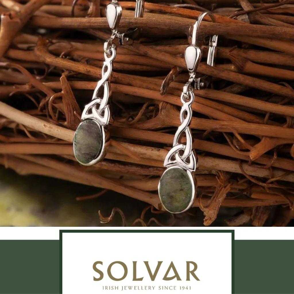 Connemara Marble And Sterling Silver Long Trinity Knot Drop Earrings