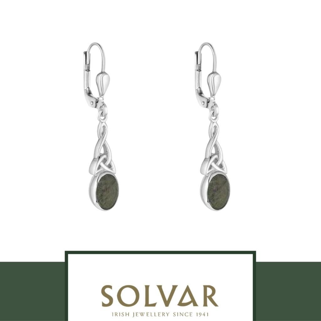 Connemara Marble And Sterling Silver Long Trinity Knot Drop Earrings