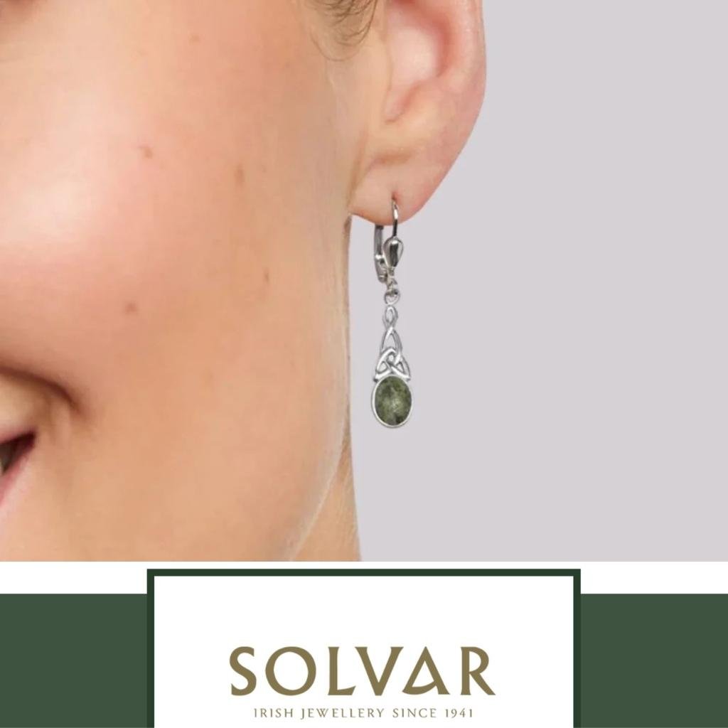 Connemara Marble And Sterling Silver Long Trinity Knot Drop Earrings