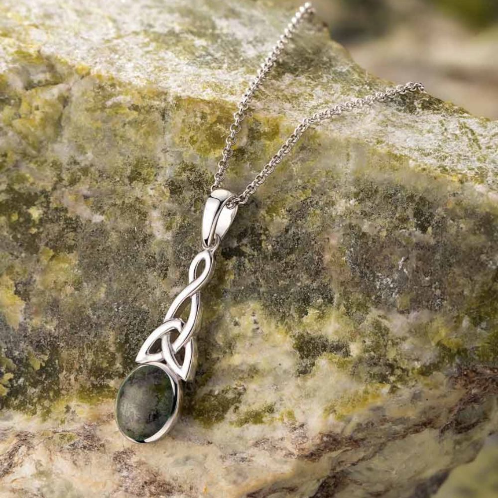 Connemara Marble And Sterling Silver Long Trinity Knot Necklace