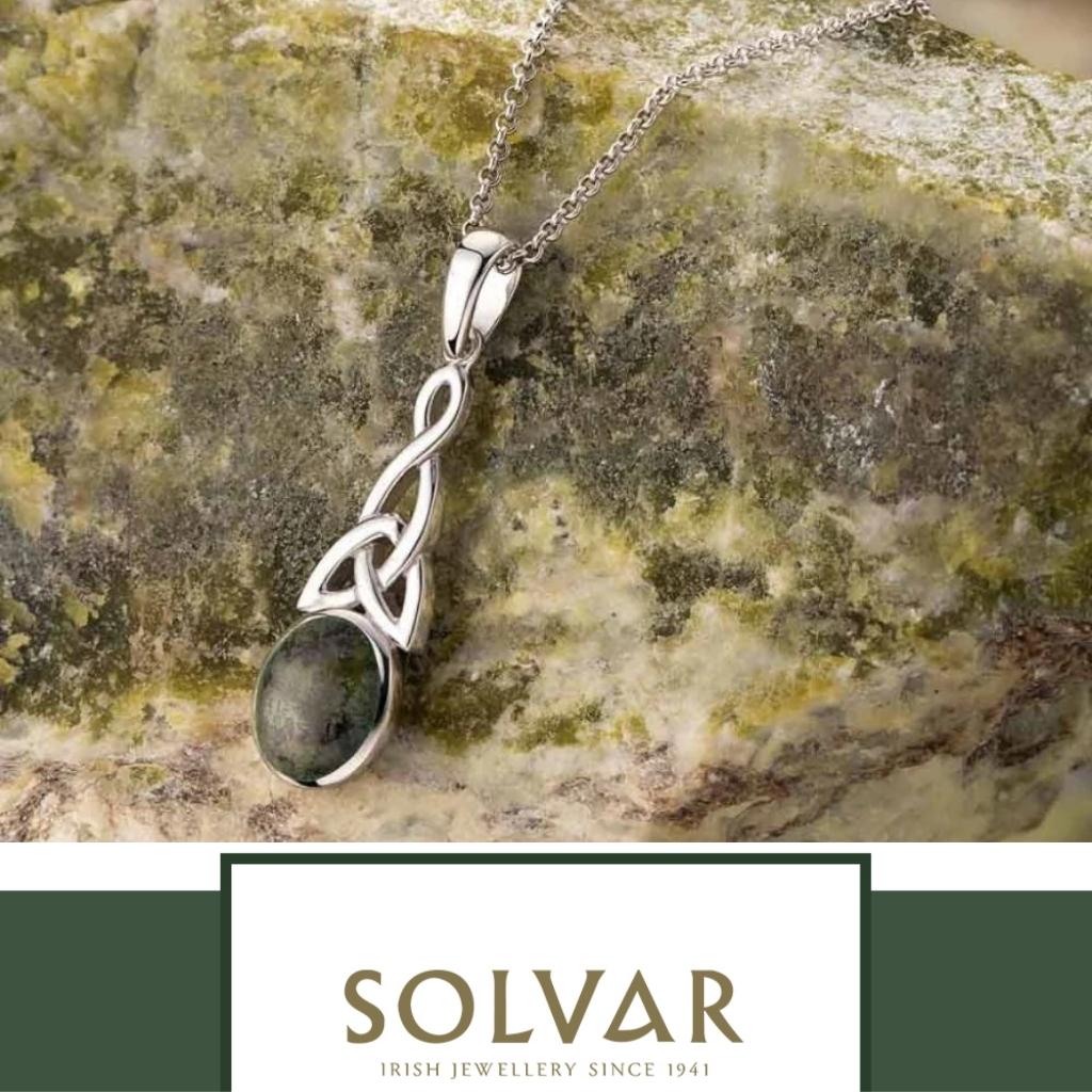 Connemara Marble And Sterling Silver Long Trinity Knot Necklace