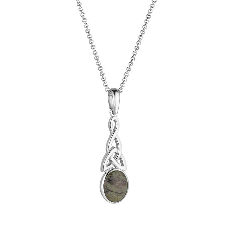 Connemara Marble and Sterling Silver Long Trinity Knot Necklace - The Celtic Gift Store - Necklaces