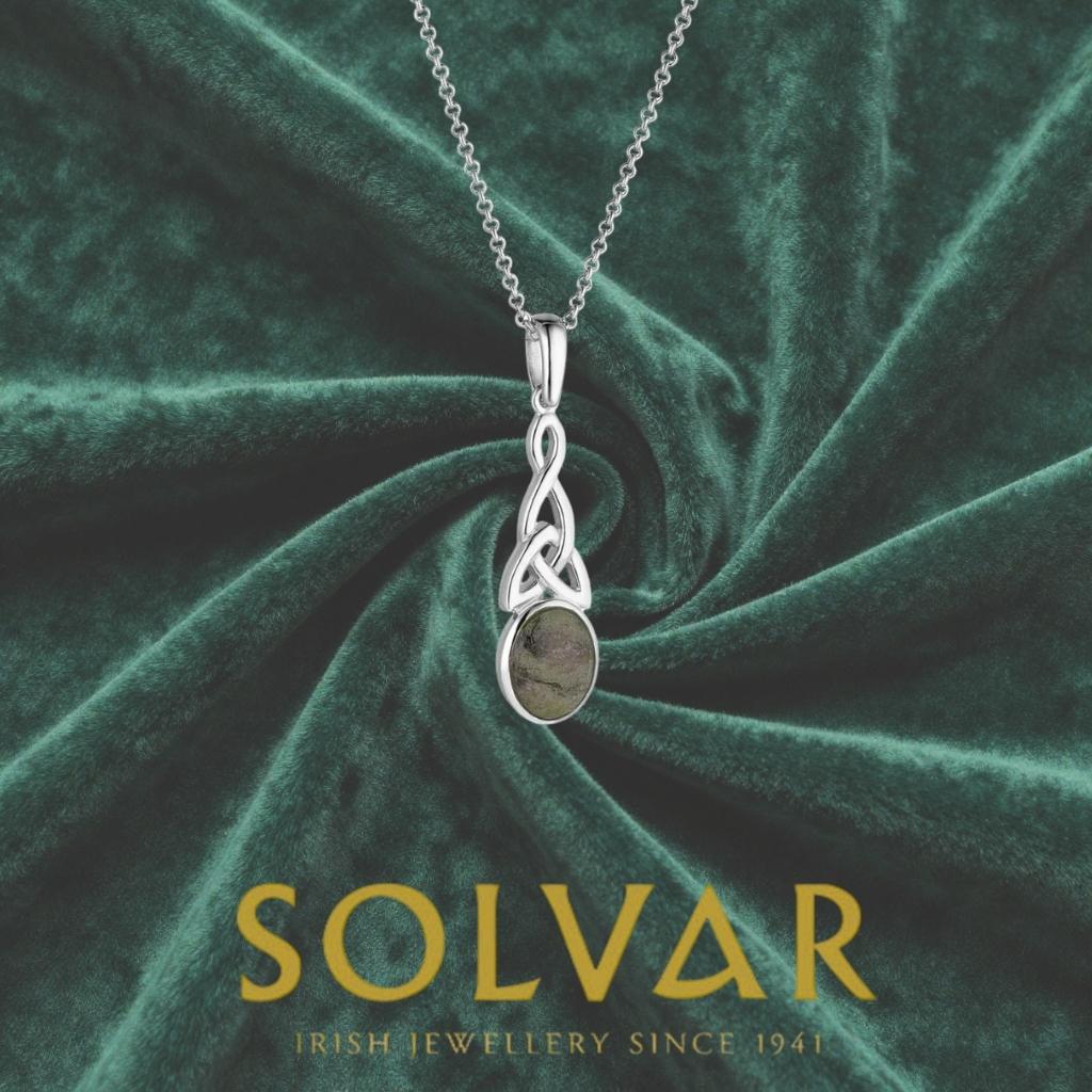 Connemara Marble And Sterling Silver Long Trinity Knot Necklace