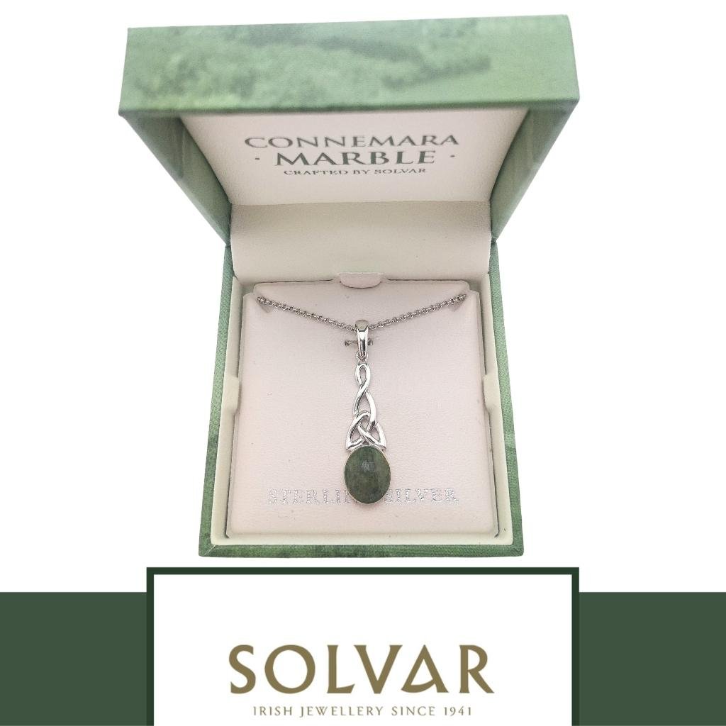 Connemara Marble And Sterling Silver Long Trinity Knot Necklace