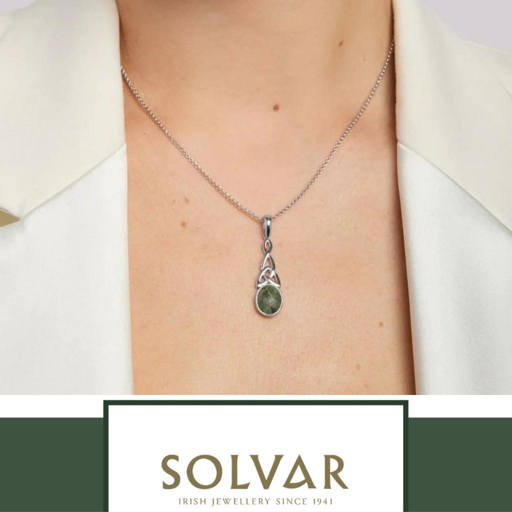 Connemara Marble And Sterling Silver Long Trinity Knot Necklace