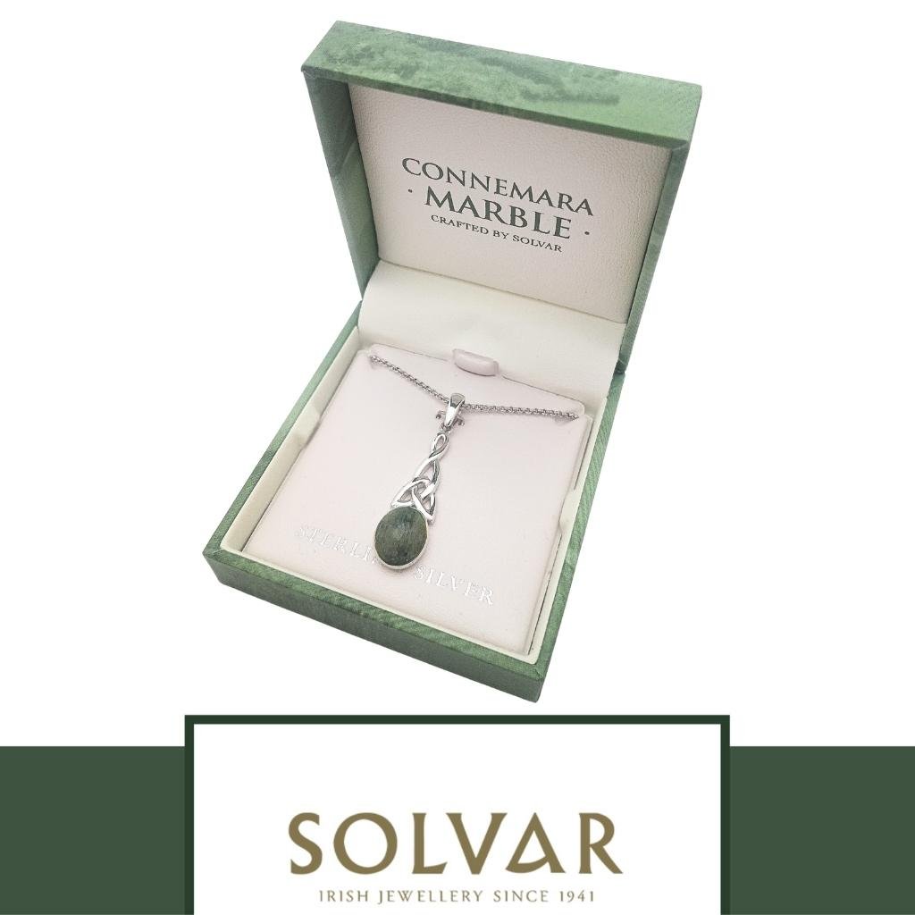 Connemara Marble And Sterling Silver Long Trinity Knot Necklace