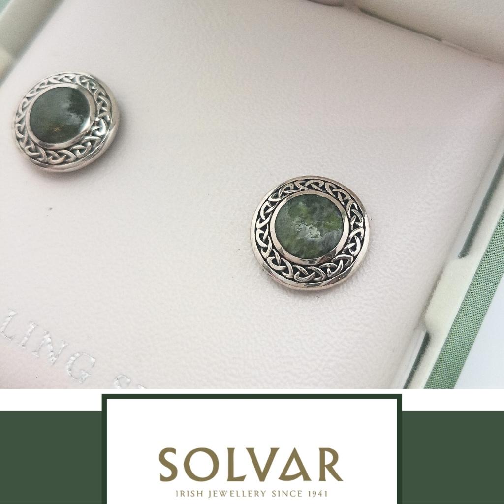 Connemara Marble and Sterling Silver Round Celtic Knot Stud Earrings