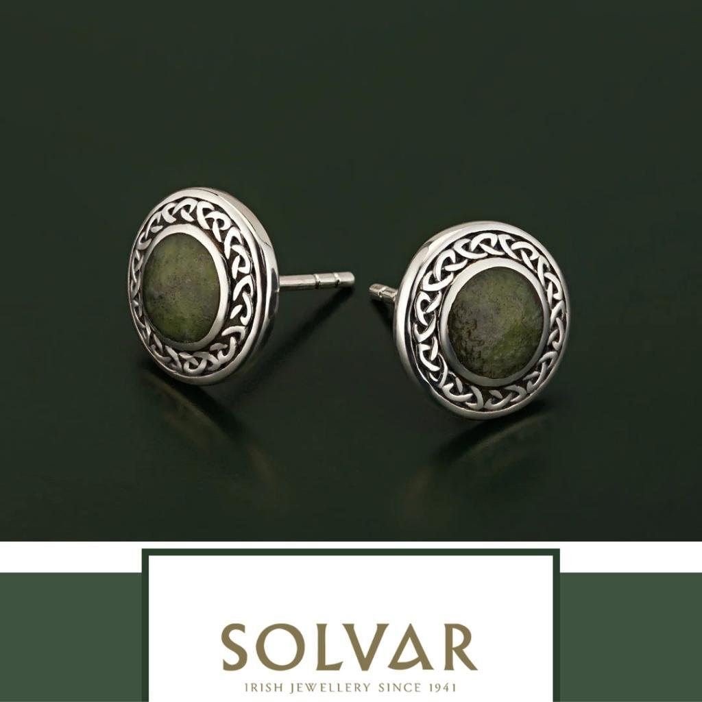 Connemara Marble and Sterling Silver Round Celtic Knot Stud Earrings