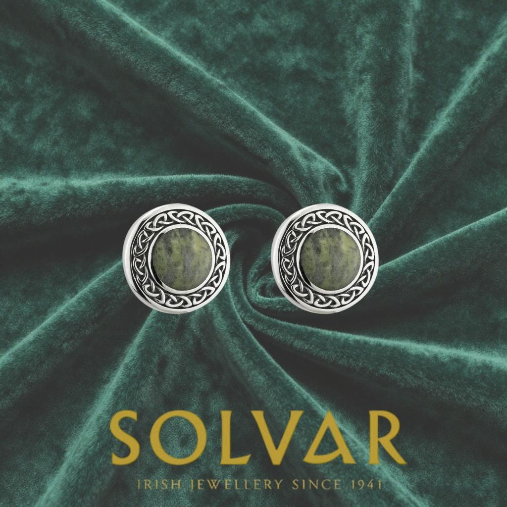 Connemara Marble and Sterling Silver Round Celtic Knot Stud Earrings