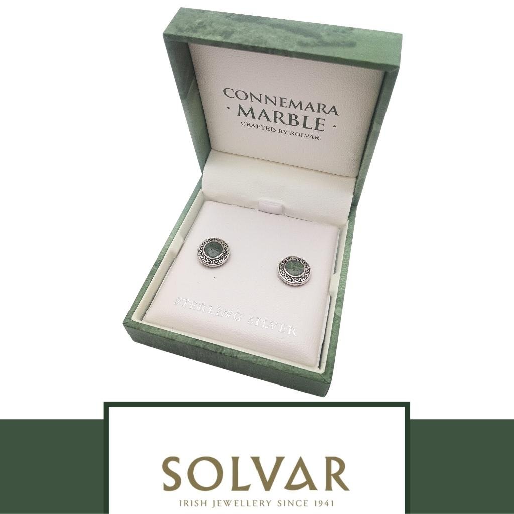 Connemara Marble and Sterling Silver Round Celtic Knot Stud Earrings