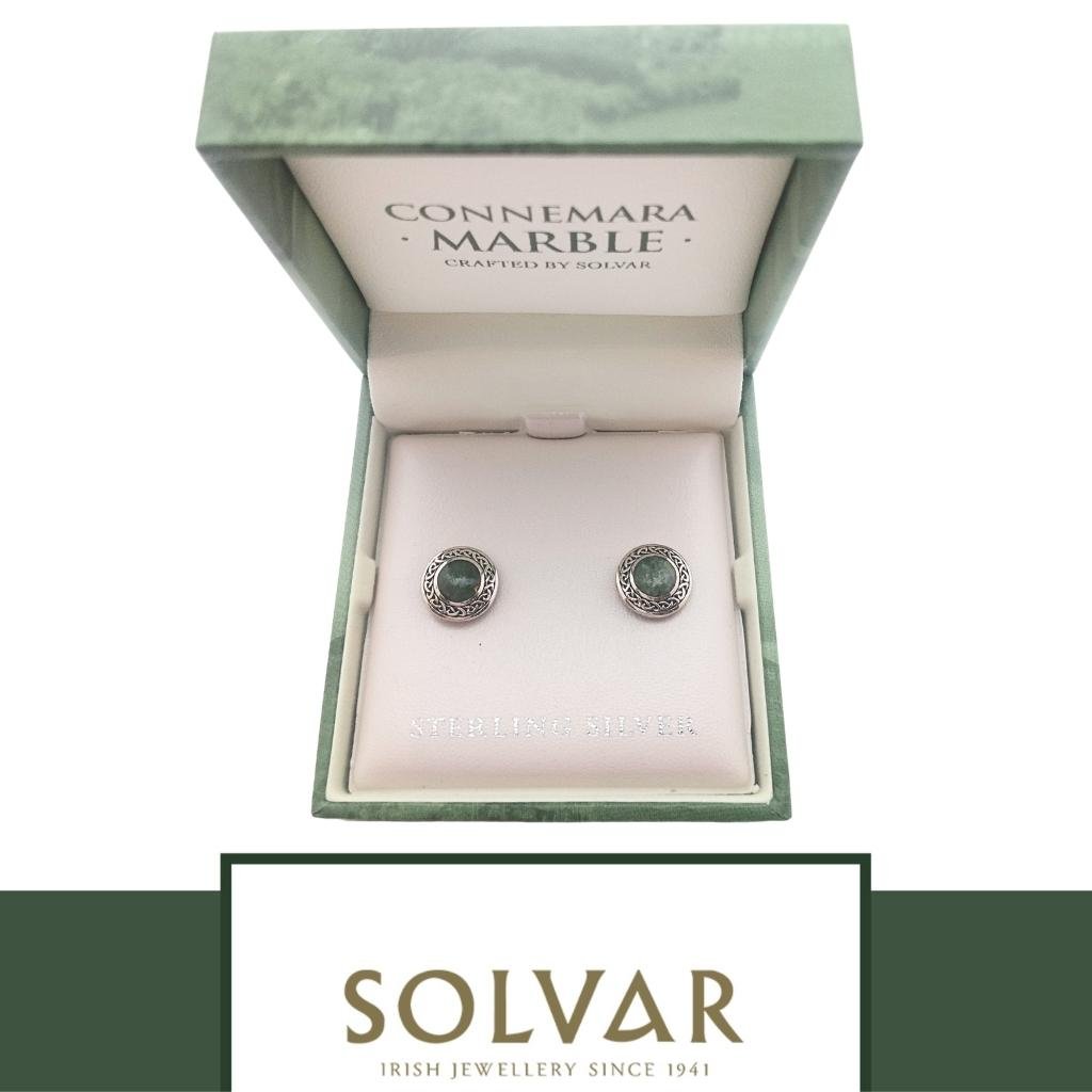 Connemara Marble and Sterling Silver Round Celtic Knot Stud Earrings